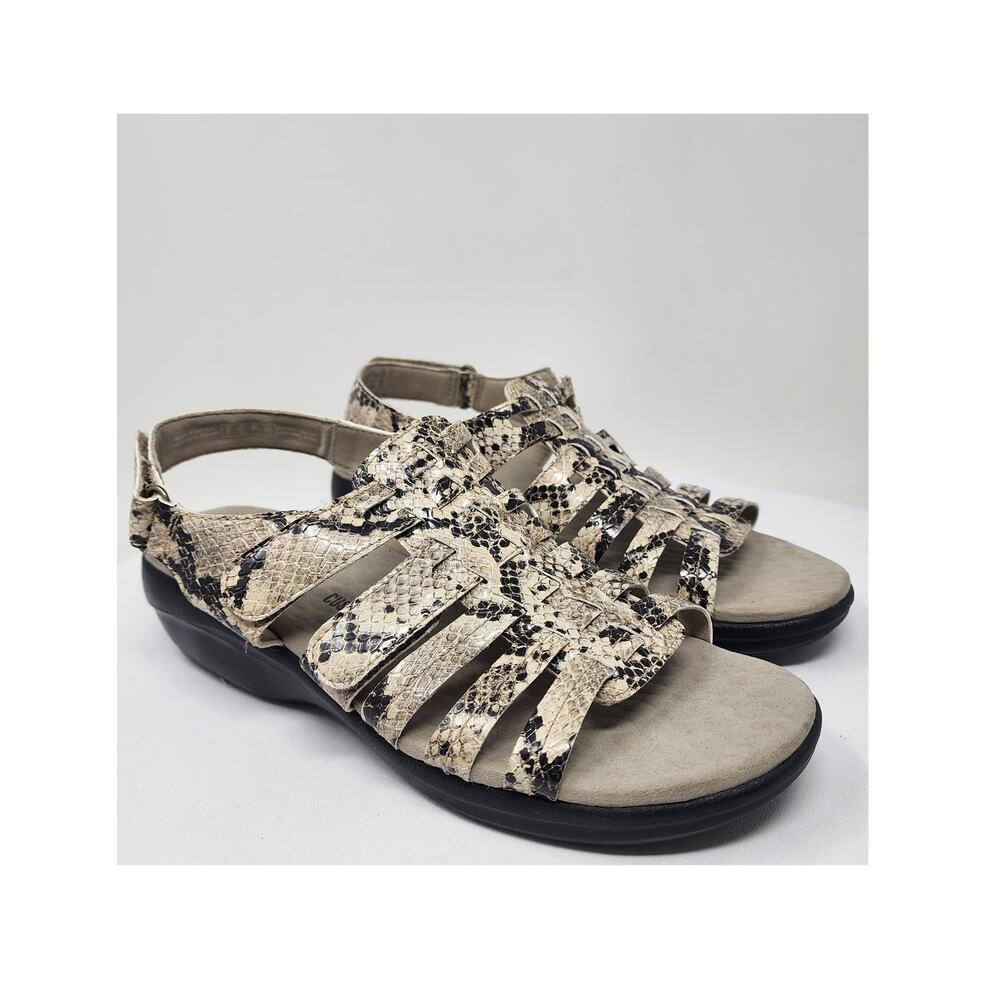 Clarks Collection Alexis Blossom Sandal Women 8.5M Snakeskin Leather Tan Brown